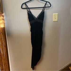 NWT Forever 21 Black Velvet bodycon Slip Dress with Lace Trim